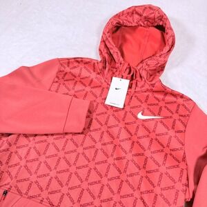Nike Therma Fit All Over Geoprint Logo Hoodie Coral Pink Men's Large New